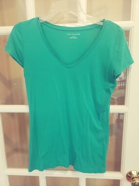 Ann Taylor Green V-Neck Short Sleeve Tee Size: M